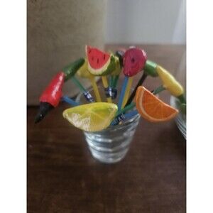 Vintage Fruit Toothpicks  Hand Painted Made In Mexico Set Of 42